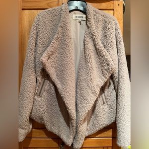 BB DAKOTA Sherpa Faux Fur Biker Style Jacket Small Taupe/Beige